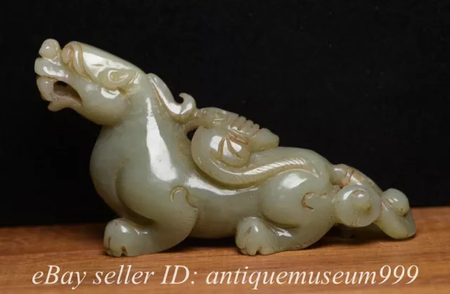 4.4" Rare Chinese Natural Nephrite Hetian Jade Carving Unicorn Beast Statue