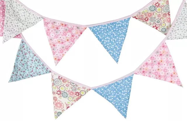 Double Sided Fabric Bunting Wedding-  Shabby Chic Handmade Vintage Bunting 10ft