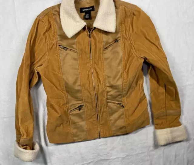 Norton Studio Corduroy Jacket Women's Size Large Sherpa Collar Full Zip Brown