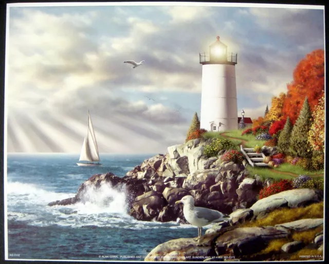 Alan Giana Lighthouse Art Print 8" X 10" Ocean Sailboat Seabird Marine Sea Waves