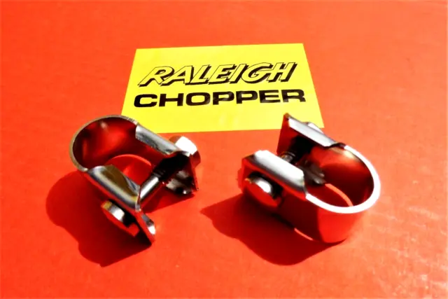 RALEIGH CHOPPER MK1 MK2 - NEW POLISHED STAINLESS STEEL SISSY BAR CLAMPS x 2