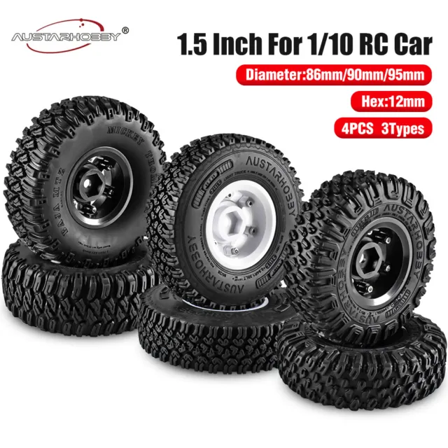 AUSTARHOBBY RC Tires 1.55inch Wheel Rim Rubber Tyre for 1/10 RC Crawler Car