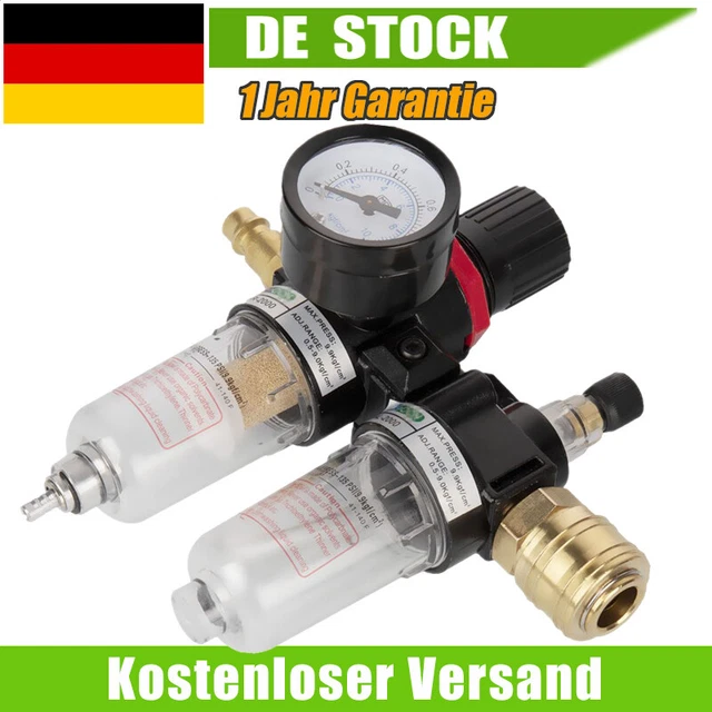 Ruolin Druckluft Wartungseinheit Druckminderer 1/4, Druckluft Regler Kompressor Zubehoer Mit Wasserabscheider Und Schnellkupplungen Fuer Druckluft Kompressor Filter Und Luftwerkzeuge