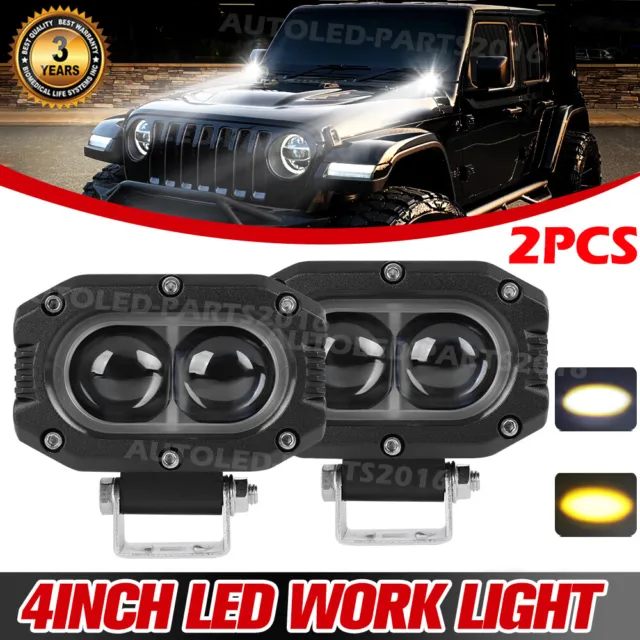 4" 50W LED Work Light Bar White-Yellow Offroad Pods Fog ATV UTV 4X4 Driving Lamp