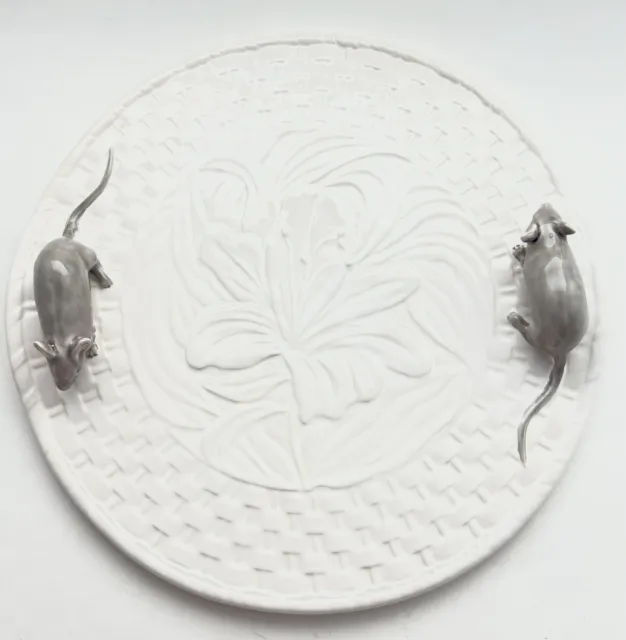 EUC • Bordallo Pinheiro • Lily • Cheese Tray • Mice • Portugal • White •12.5”