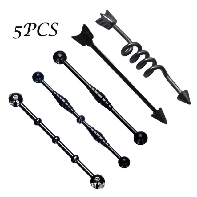 5PCS Industrial Barbell Earring Tribal Arrow Cartilage Piercing 316L Steel 14G