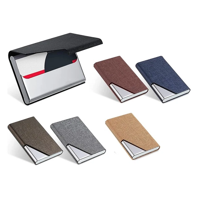6 Pcs Business Card Holder with Magnetic PU Leather Stainless Steel3351