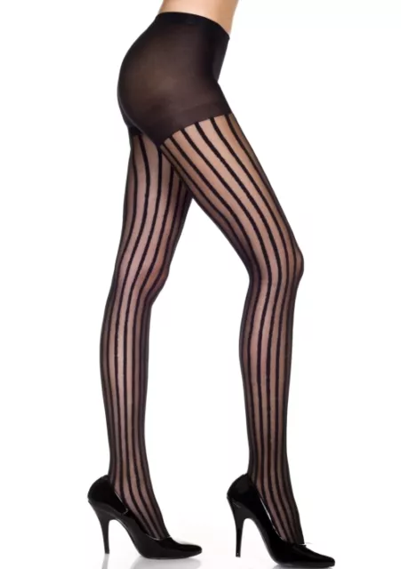 Black Sheer Pin Stripe Opaque Top Nylon Tights Sexy Designer Lingerie P7231