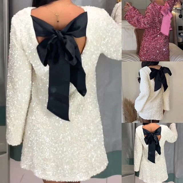Robe Femme Col V Manches Longues à Paillettes | Coupe Ample, Style Boho Vintage, Confortable Et Chaude