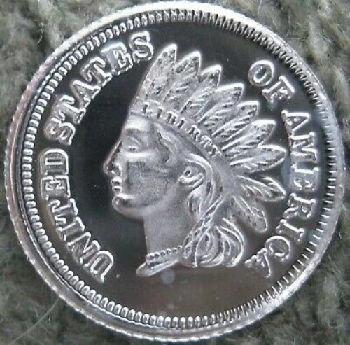 Indian Head Penny design - 1 GRAM GR G .999 Fine Pure Solid Silver Bullion Round