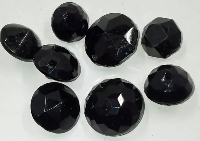 Antique Vintage Black Glass Brass Glass  Shank Victorian Mourning Buttons 8pc