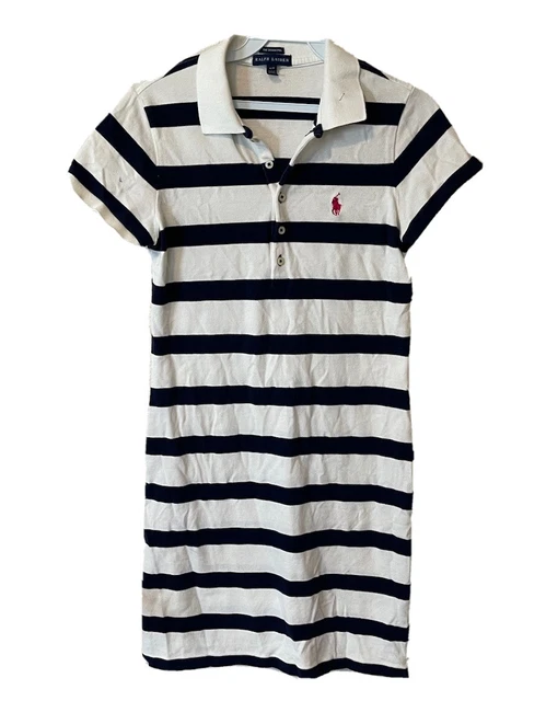 VTG 90s Ralph Lauren Womens Medium Pony Stitched Polo Rugby Shirt Dress Preppy