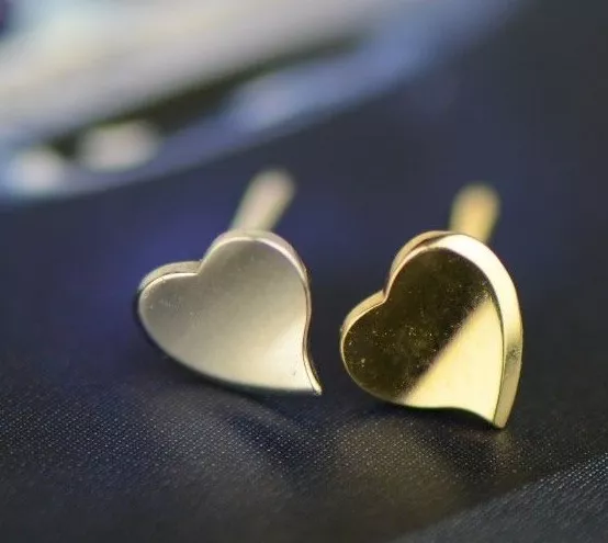 14K Solid White Yellow Gold Heart Shape Stud Earrings