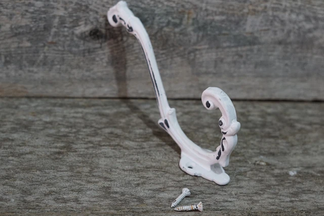 12 Cast Iron White Victorian Style Coat Hooks Hat Hook Rack Hall Tree W/ Screws 6