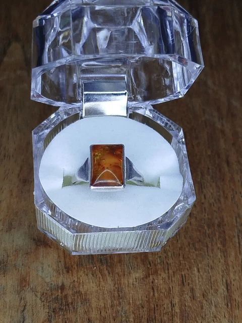 Bague Jonc En Argent Massif 925 - Ambre, Taille 54 (Créateur, Ancienne)