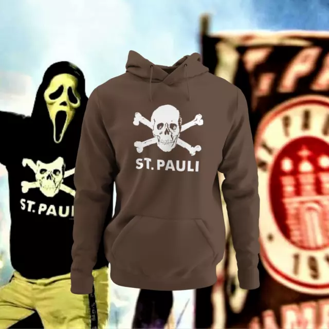 Brown St Pauli Hoodie - Ultras Brigade White Skull and Crossbones