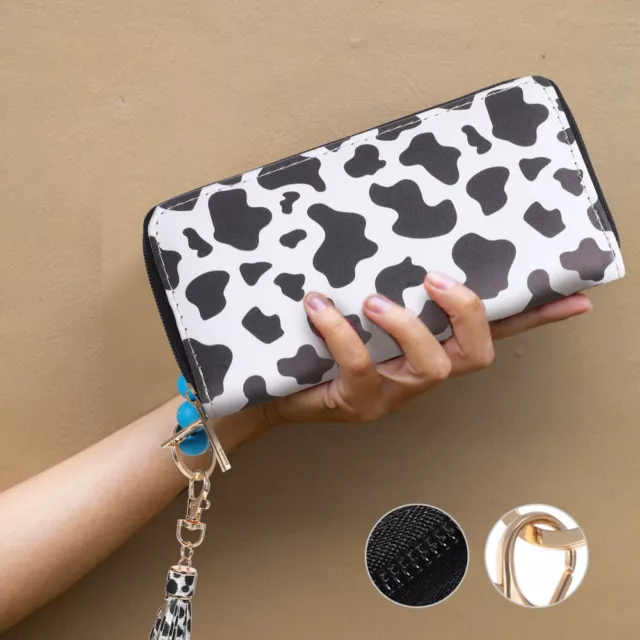 Cow Pattern Wristlet Clutch Purse with Tassel Keychain-RP 2