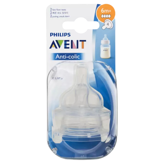 AVENT Anti-Colic Teat 6m+ Fast Flow 2 Pack Leak-Free Design SCF634/27