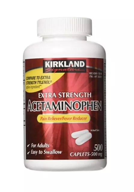 Kirkland Extra Strength Acetaminophen 500mg 500Caps Pain Reliever /Fever Reducer