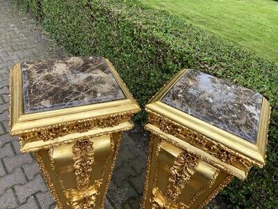 French Louis XVI wooden Pedestal/Colums in Gold With Marble Top 2