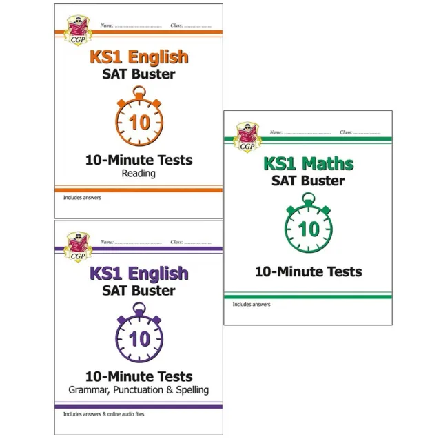 KS1 Englisch SAT Buster 10-Minuten-Tests 3 Bücher Sammlung Set von CGP Books