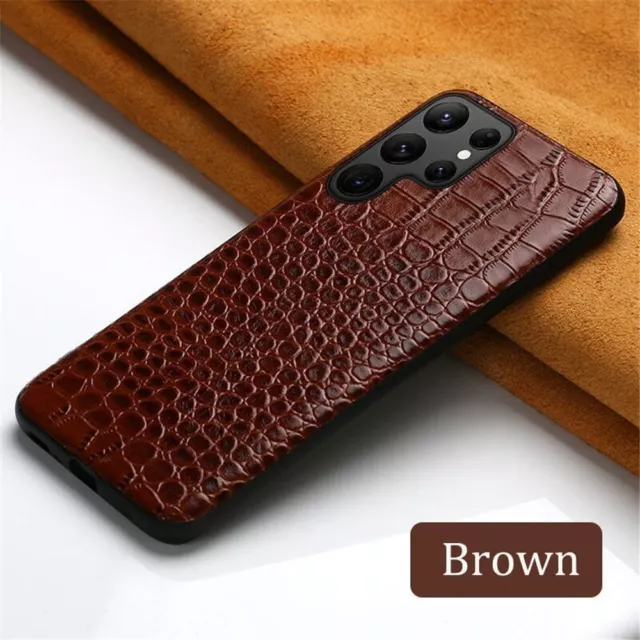 Genuine Leather Slim Case for Samsung Galaxy S24 S23 Ultra Crocodile Grain Cover