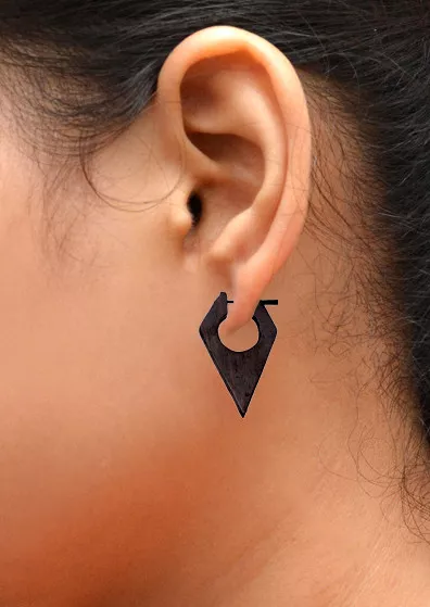A Pair of Black Natural Wood USA African Organic Ebony Wooden Earrings EAR372