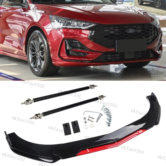 For Ford Focus ST RS Front Bumper Lip Splitter Spoiler Black + Strut Rods