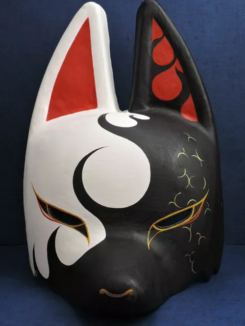Fox Mask half face Kitsune Hand Made Painted Japanese tradition Hōzuki  Komendo