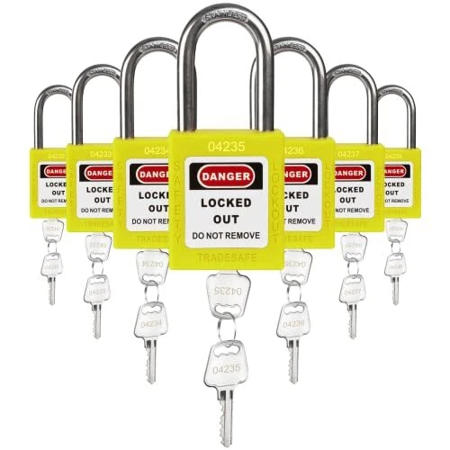 TRADESAFE Lockout Tagout Locks Set - 7 Yellow Loto Locks, Lockout Locks Keyed...
