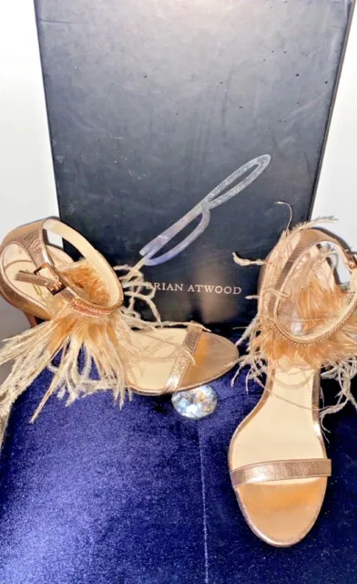 B Brian Atwood Laracca Feather Rose Gold Bronze Metallic Sandals 8.5 2