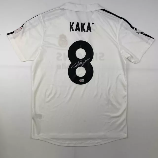 Autographed/Signed Ricardo Kaka Real Madrid White Soccer Jersey Beckett BAS COA