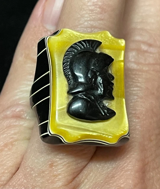 Art Deco Antique Vintage Celluloid Roman soldier cameo prison ring size 8.5 Art Deco Antique Vintage Celluloid Roman soldier cameo prison ring size 8.5