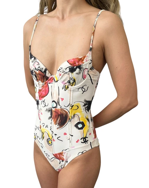 CHANEL Vintage Coco Mark Logo Swimwear One-piece Multicolor Nylon RankAB
