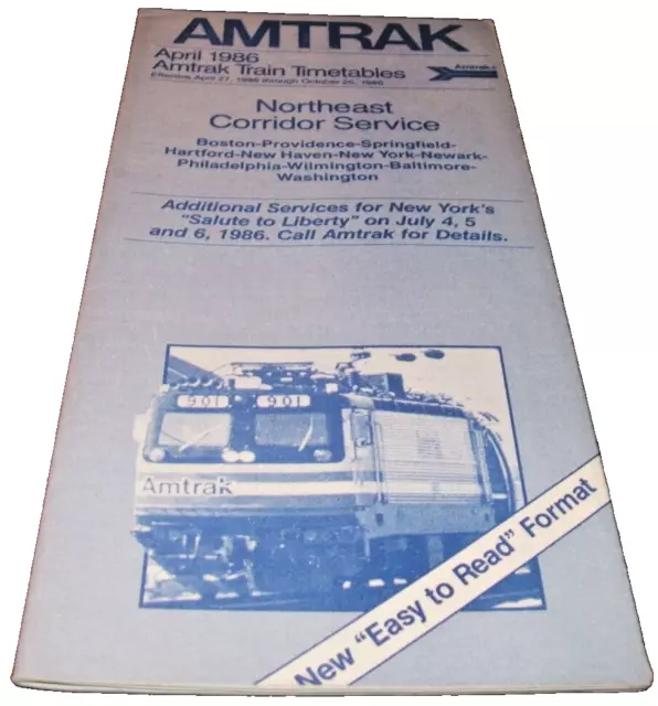 April 1986 amtrak northeast corridor services public timetable 18 86