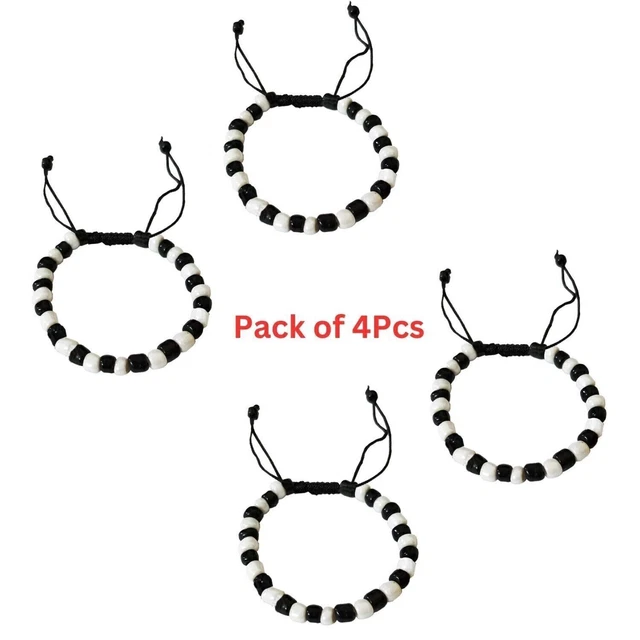 4 pièces perles noires et blanches ensemble de bracelets Nazar kada...