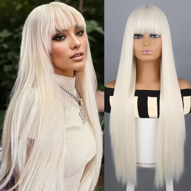 Cosplay Perücke mit Pony Hitzebeständiges Haar Platinblond Straight Party