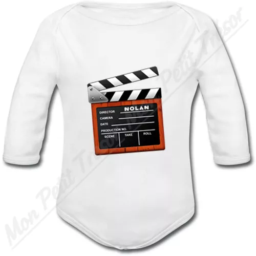 Body Bébé Clap de Cinéma avec prénom personnalisé -cadeau naissance garçon fille
