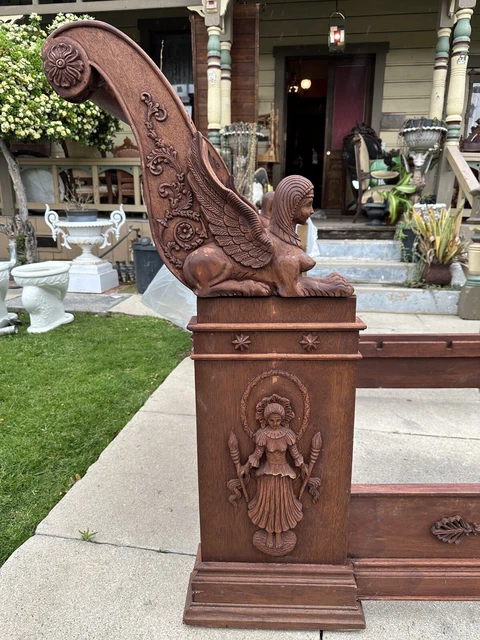 Antique Empire Style  Egyptian Revival Sleigh Bed