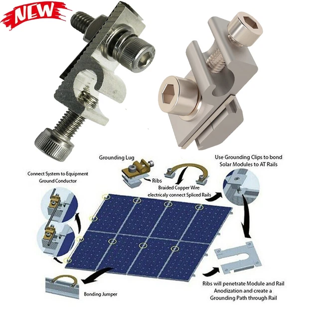 1 pz morsetto di messa a terra acciaio inox alluminio fotovoltaico solare per montaggio profilo alluminio