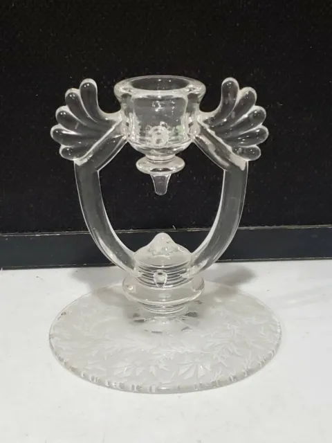 (1) New Martinsville Glass 5" Clear “Moondrops" Candlestick W/103-25 Etch