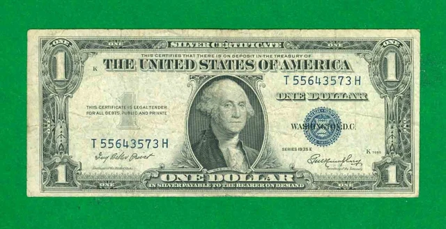 $1 1935-E 1 T/H Block Blue Seal Silver Certificate Circ.