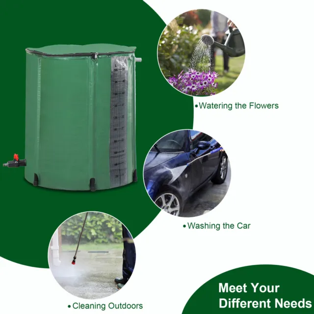 50 Gallon Collapsible Rain Water Barrel Tank Foldable Storage Collector W/ Scale