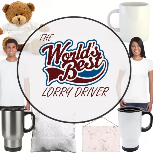 Worlds Best Lorry Driver - Mug, Teddy Bear, Cushion, Sign, Travel Mug, T Shirt