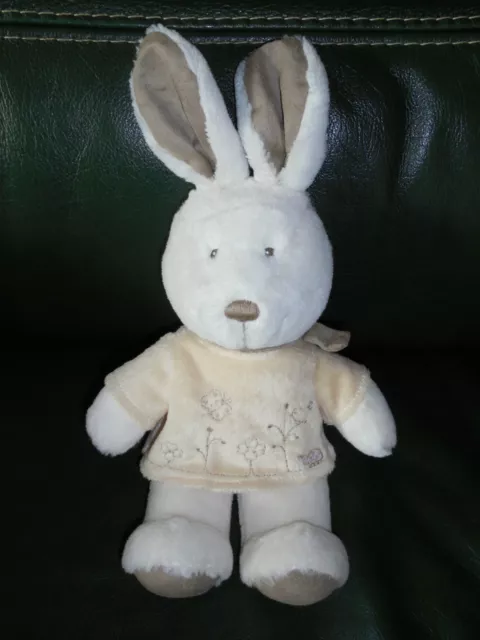 Doudou Peluche Nicotoy Simba Lapin Blanc et  Marron  Tee Shirt Beige