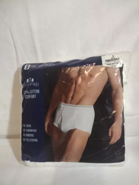 NEW STAFFORD FULL Cut White Mens Briefs Size 32 6 Pairs Underwear