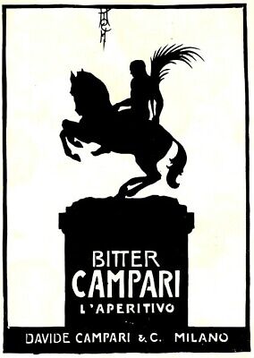 U.Mochi-BITTER CAMPARI- scutura equestre- APERITIVO Pubblicità originale 1925