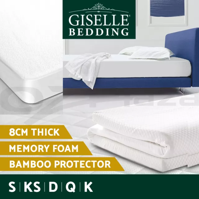 Giselle Mattress Topper Memory Foam Mattress Protector Single Double Queen 8cm