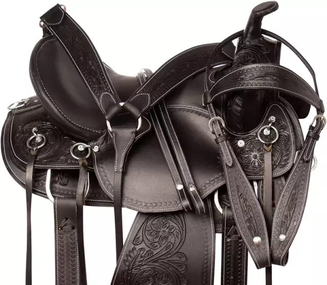 Premium Leder Western Pleasure Trail Pferdesattel Comfort Größe 10 bis 18 Zoll
