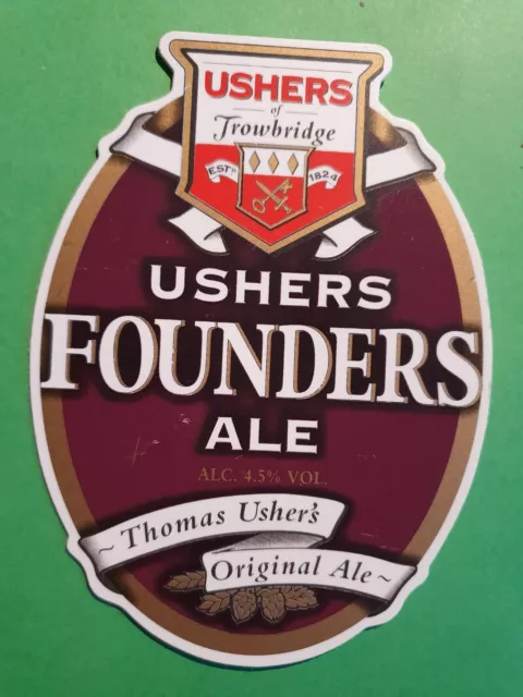 Beer pump clip badge front USHERS brewery FONDERS ALEU real ale CLOSED Wiltshire